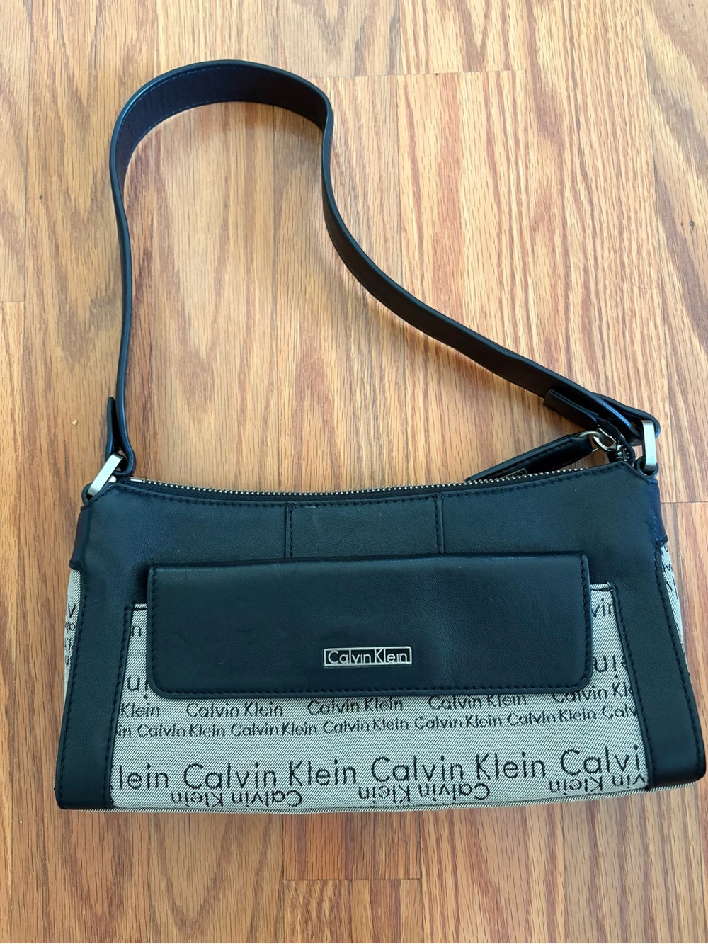 Vintage Calvin Klein Black and Gray Logo Shoulder Bag